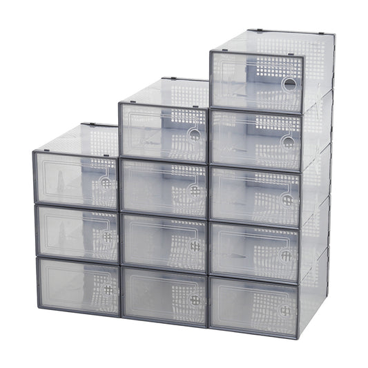 Grey 12 Stackable Shoe Storage Box Organiser