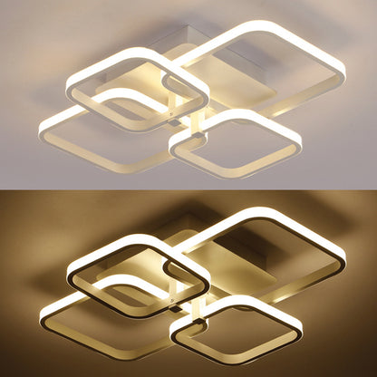 Square LED Dimmable Chandelier Ceiling Light With Remote 4 Head