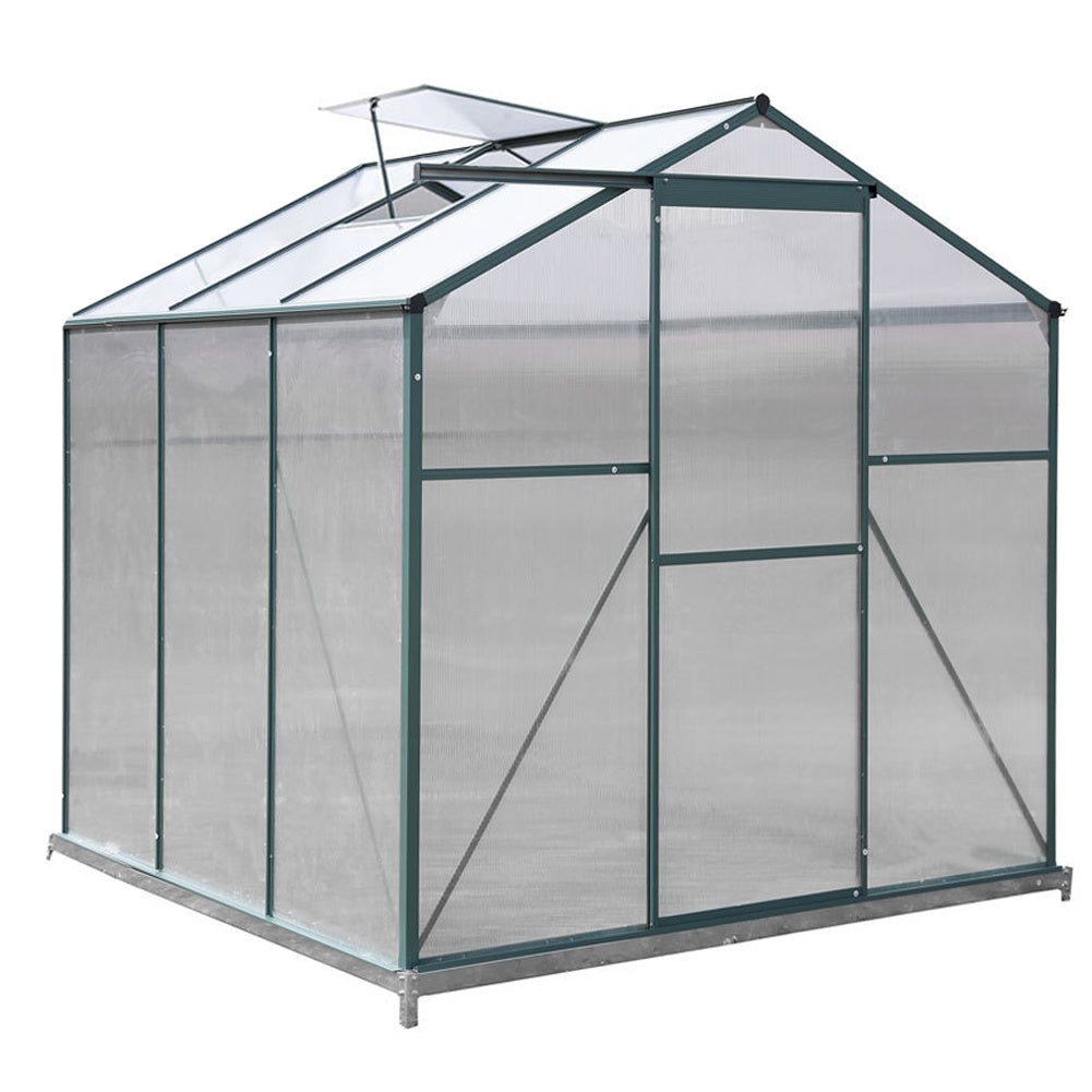 6ft x 6ft Garden Greenhouse Aluminium Polycarbonate Green Plant Housing With Vents