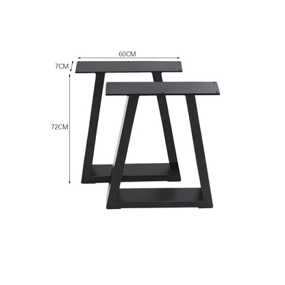 Set of 2 Metal Table Bench Legs Frames Trapezium with Top Steel Base Stands 60x72CM