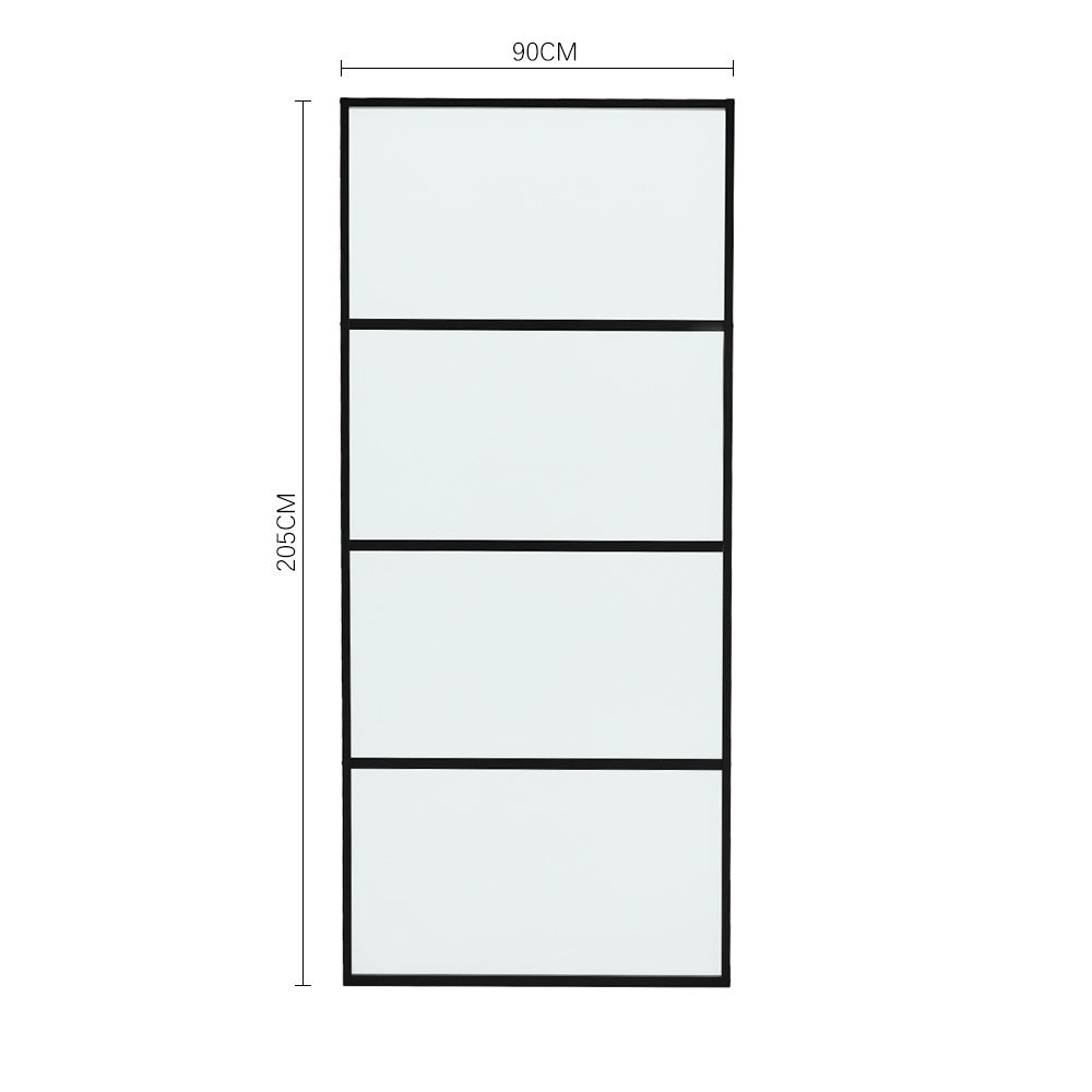 Clear Glass Black Barn Door with Sliding Hardware Kit Large
