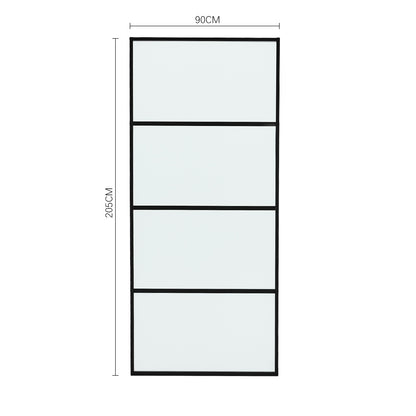 Clear Glass Black Barn Door with Sliding Hardware Kit Large