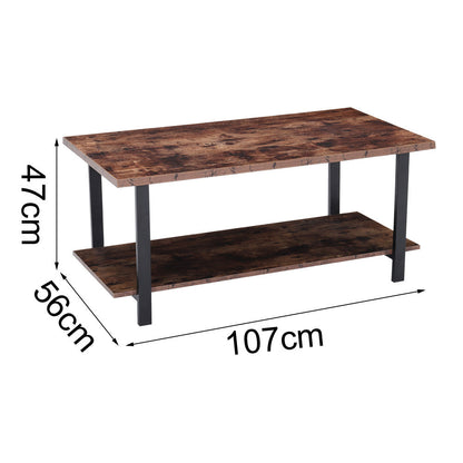 Brown  107cm Rustic Coffee Table with Storage Shelf