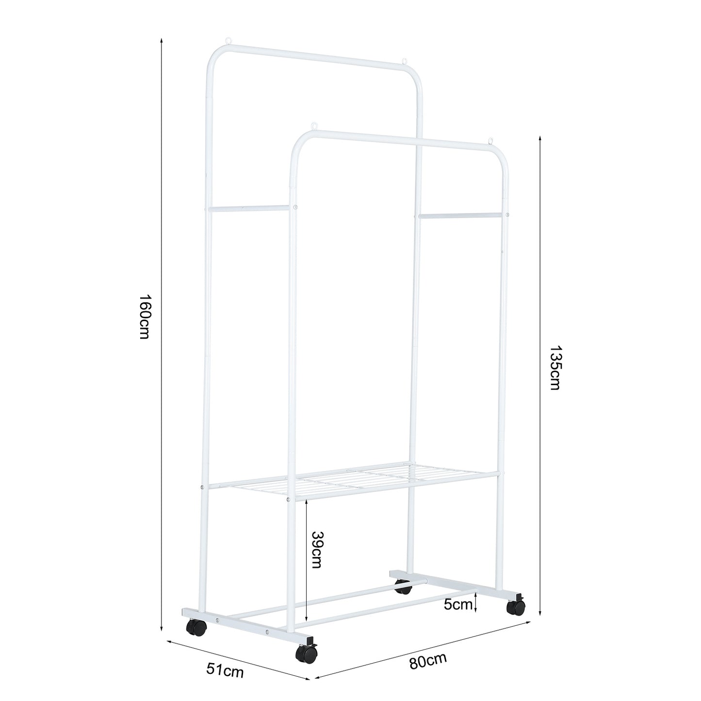 Rolling Clothes Rail Garment Rack Double Bar Clothing Shelf