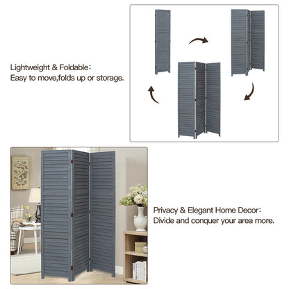 Folding Room Divider Privacy Separator Screen Dark Grey 3 Panel