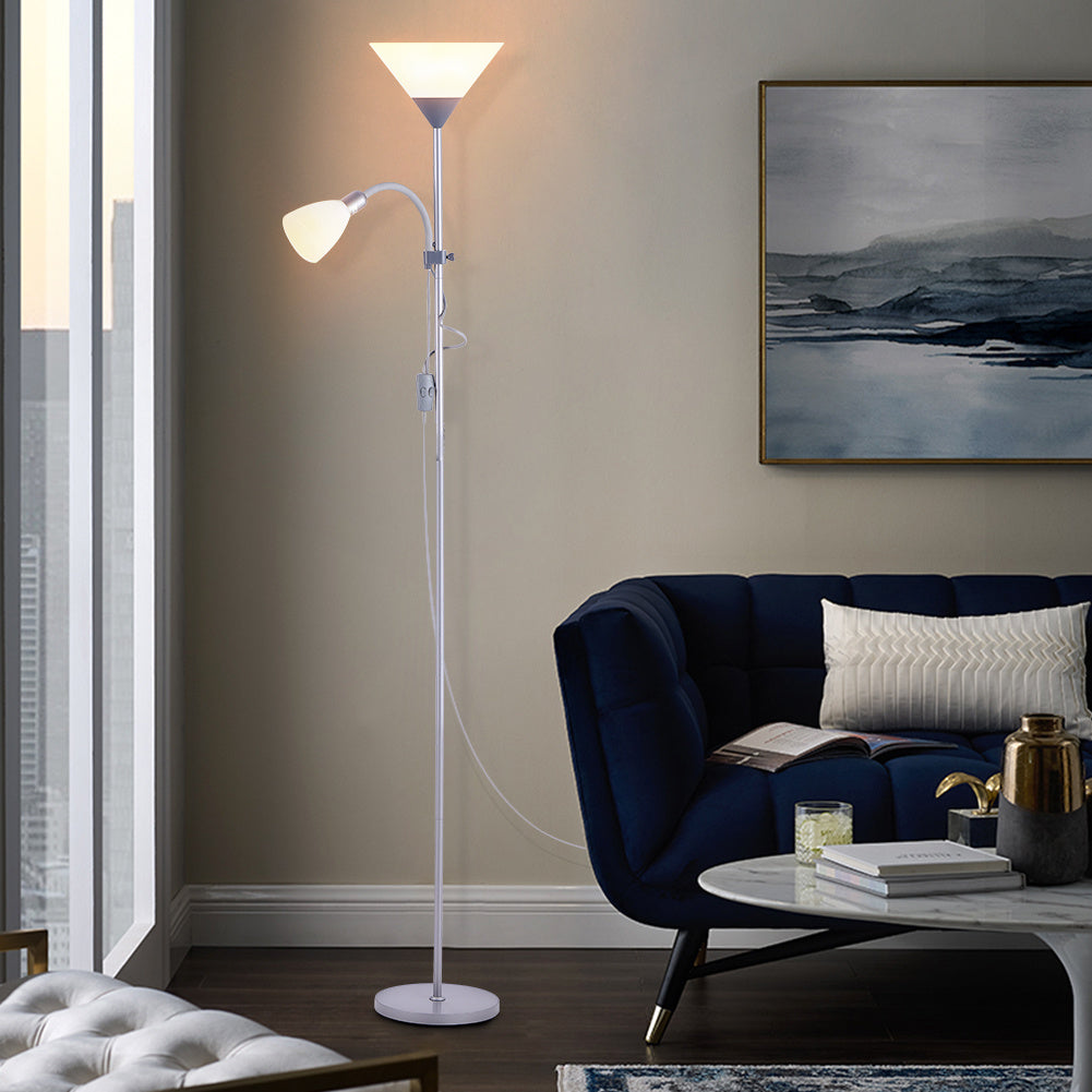 175CM Mother and Child Adjustable Floor Reading Lamp Silver Grey