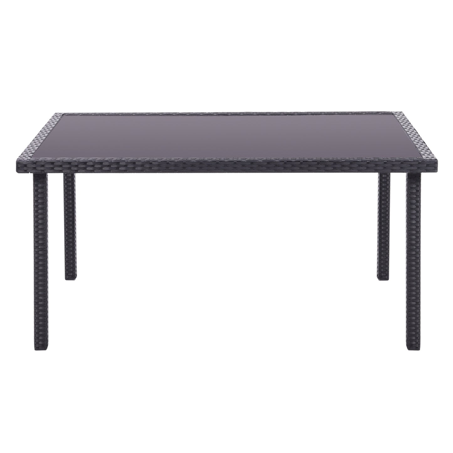 150CM Patio Garden Rectangle Rattan Frame Glass Top Table Black