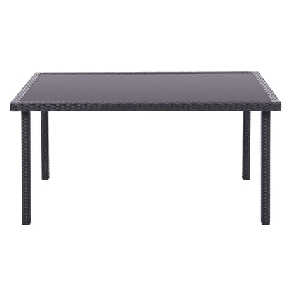 150CM Patio Garden Rectangle Rattan Frame Glass Top Table Black