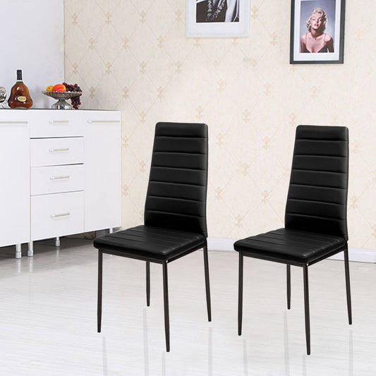 Set of 2 PU Leather Padded Seat Metal Legs Dining Chair Black