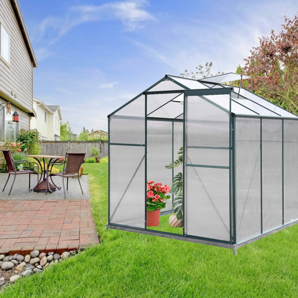 6ft x 6ft Garden Greenhouse Aluminium Polycarbonate Green Plant Housing With Vents