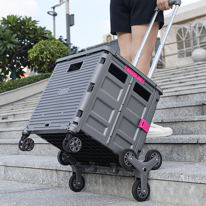 Grey 55L Collapsible Rolling Utility Crate with Magnetic Lid and 8 Wheels