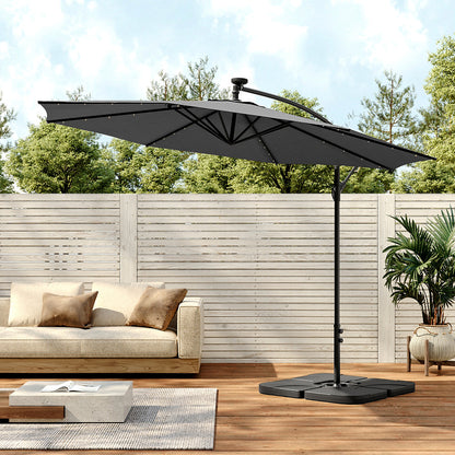 3M Large Garden Hanging LED Parasol Cantilever Sun Shade Banana Umbrella with Petal Base, Dark Grey