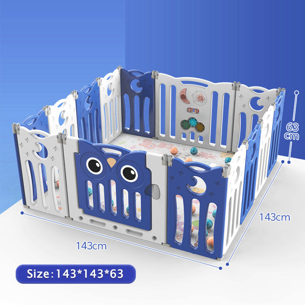 Blue 14 Panels Kids Child Playpen Foldable Safety Gate Fence with Lock