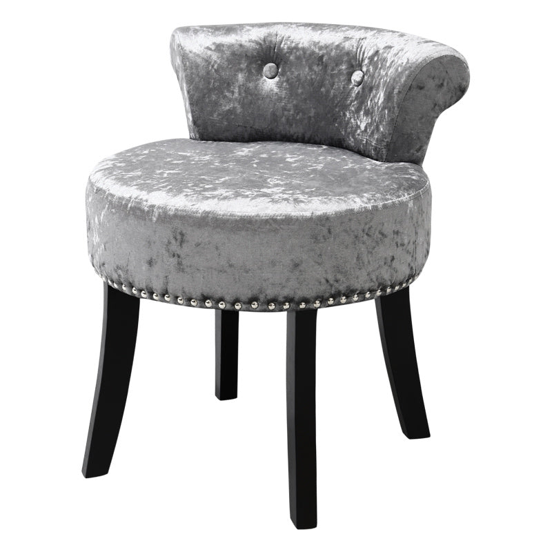 Crushed Velvet Buttoned Dressing Table Stool Silver Grey