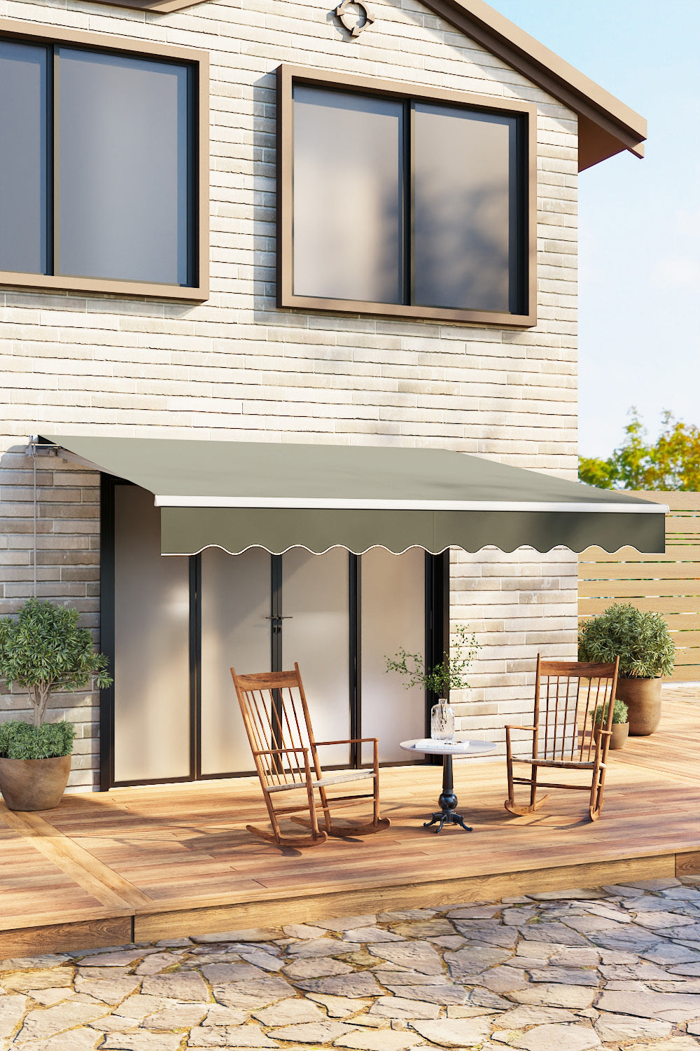 Outdoor Retractable DIY Manual Patio Awning Canopy Garden Shade Shelter, Grey 350x300CM