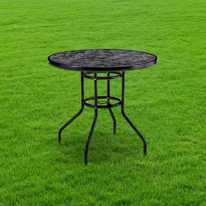 Black Round 80cm Garden Tempered Glass Marble Coffee Table