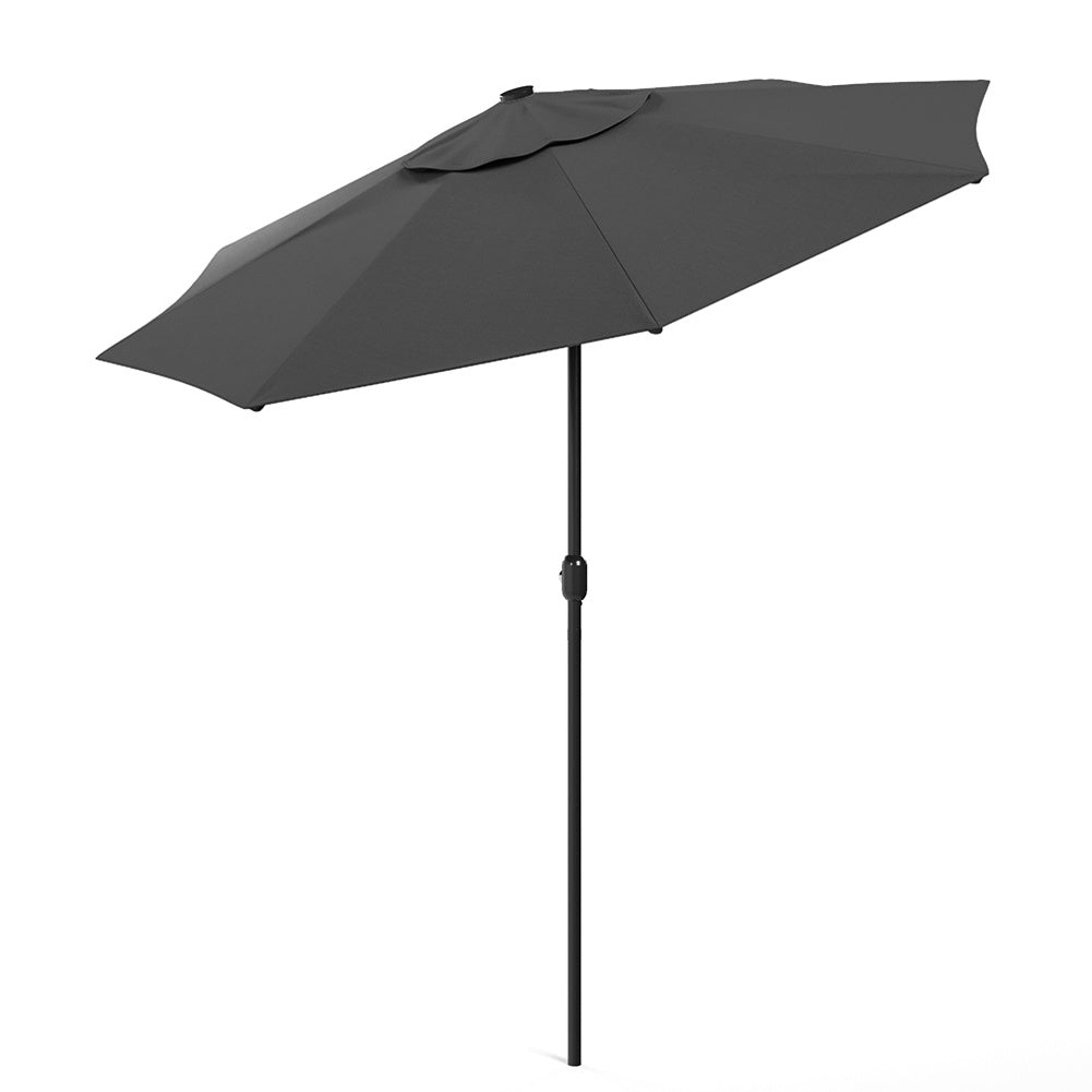 3M Large Garden LED Parasol Outdoor Beach Umbrella with Light Sun Shade Crank Tilt No Base,Dark Grey