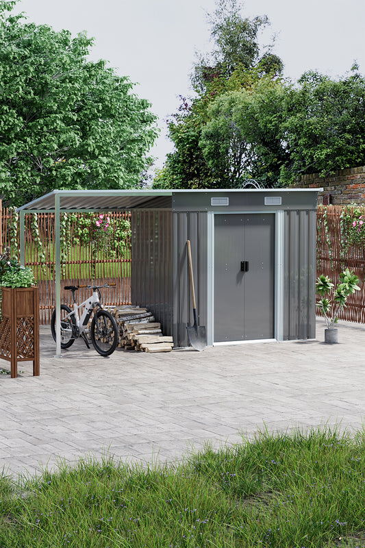 Outdoor Metal Storage Shed with Lean-to