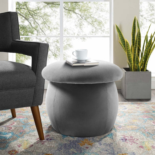 Velvet Mashroom Shape Pouffe Footstool  Grey