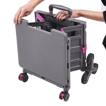 Grey 55L Collapsible Rolling Utility Crate with Magnetic Lid and 8 Wheels