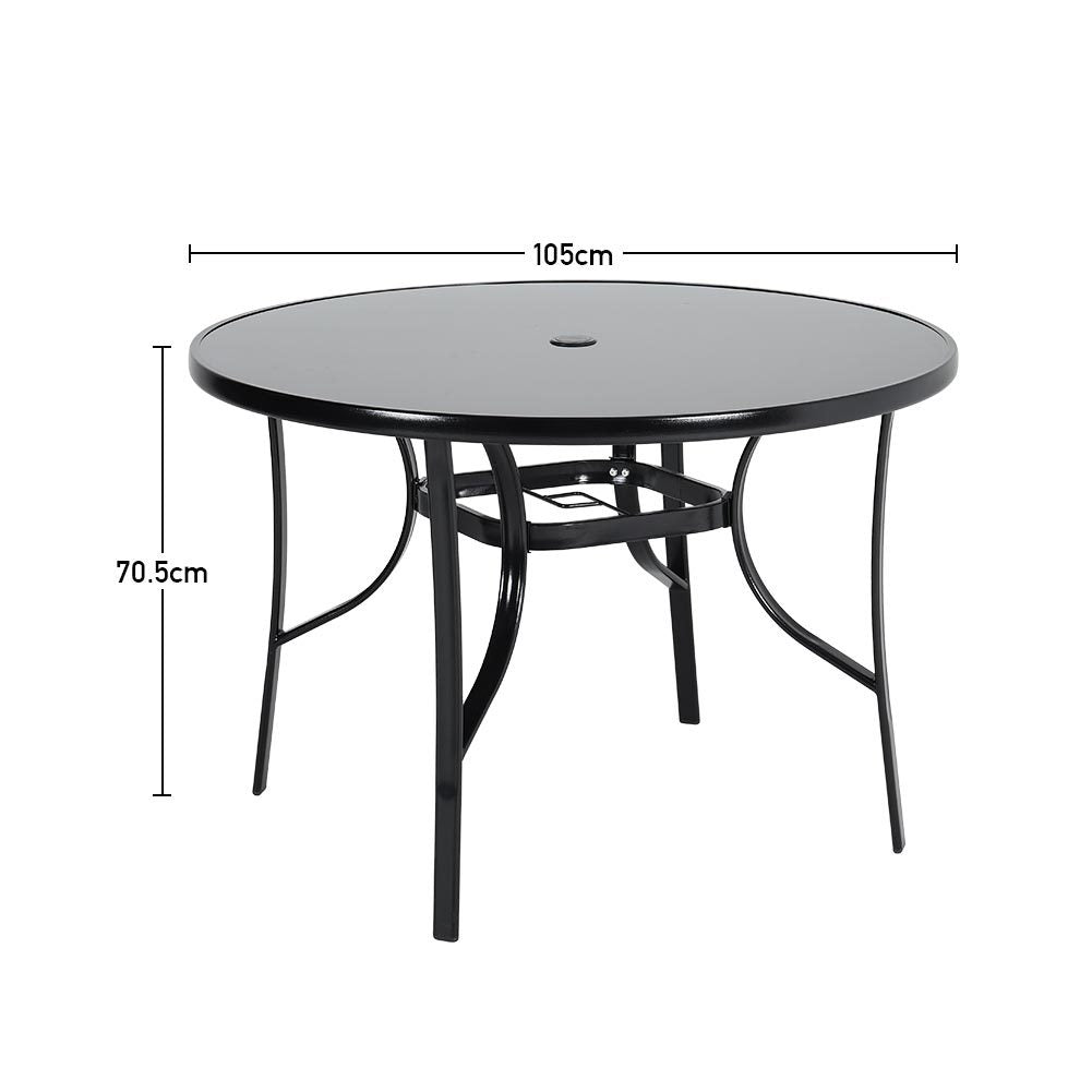 Set of 3 Garden 105CM Patio Glass Umbrella Round Table and Stackable Chairs Set