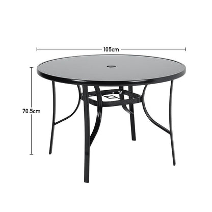 Set of 3 Garden 105CM Patio Glass Umbrella Round Table and Stackable Chairs Set