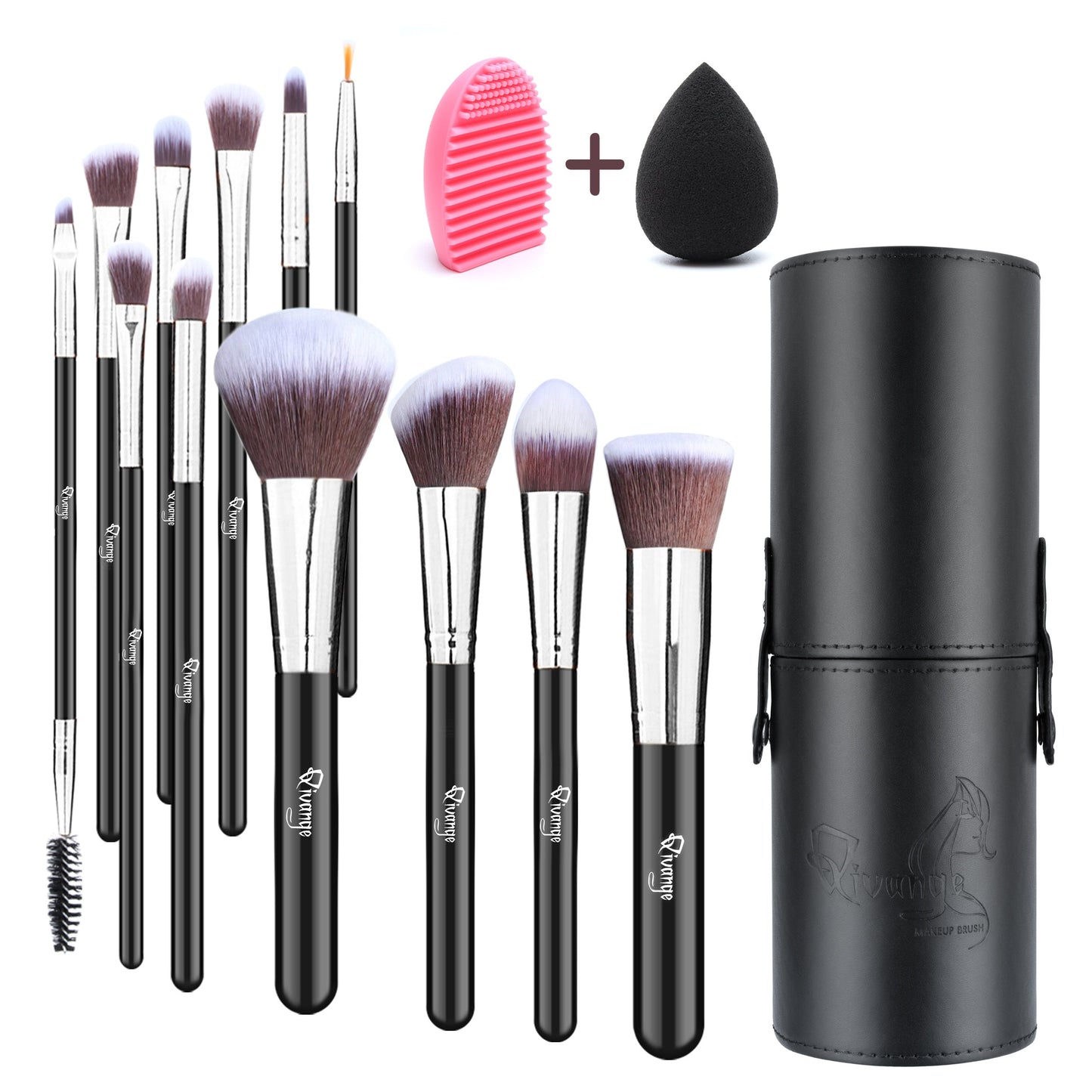 12 Pcs Travel Makeup Brush Set with Makeup Sponge and Brush Cleaner