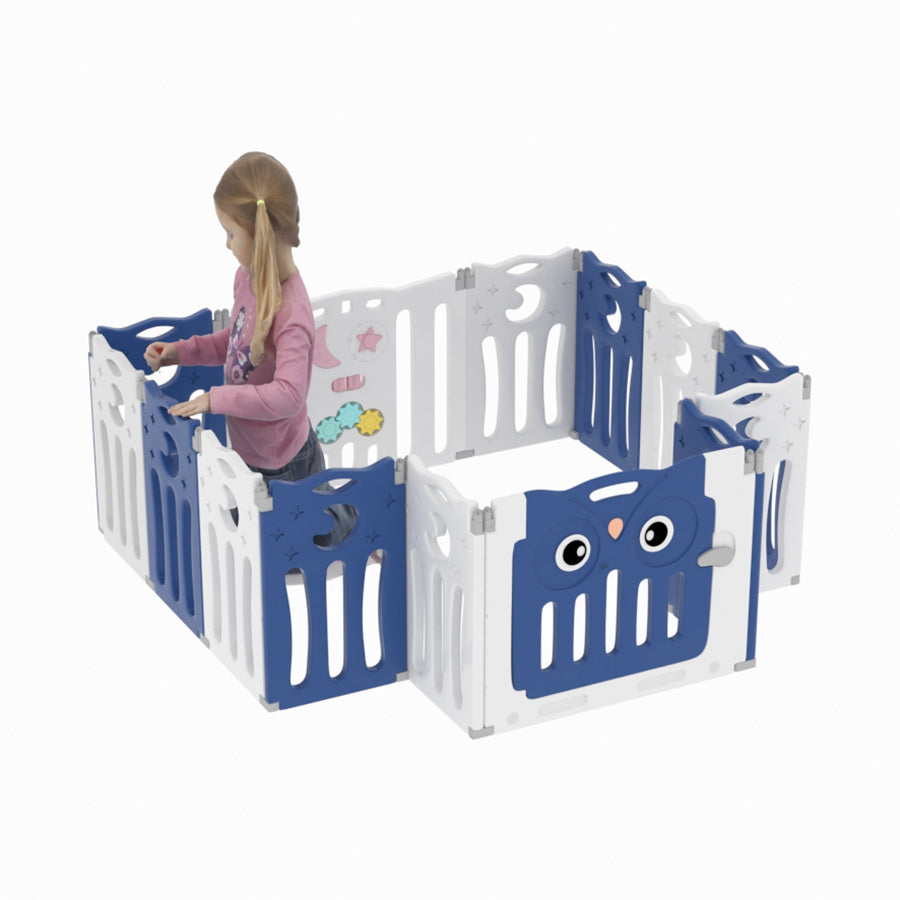 Blue 14 Panels Kids Child Playpen Foldable Safety Gate Fence with Lock