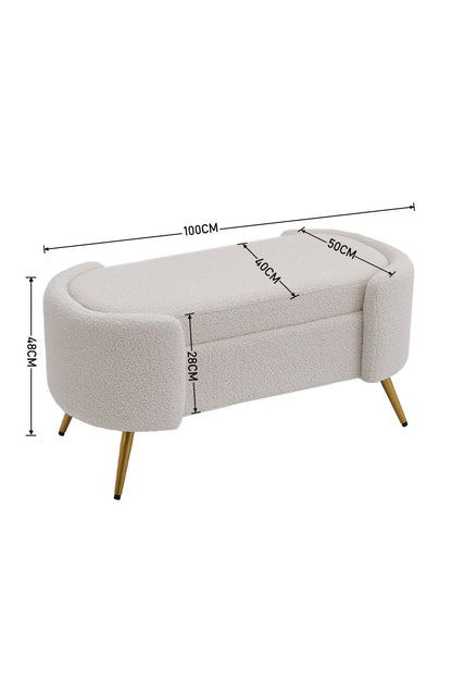 White 100cm W Luxurious Upholstered Accent Bench with Golden Legs