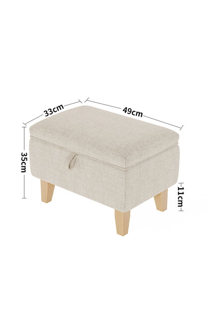 49CM Linen Storage Organizer Ottoman Footstool Beige