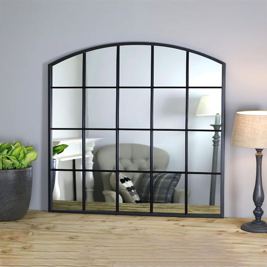 90cm H Black Industrial Arched Wall Mirror