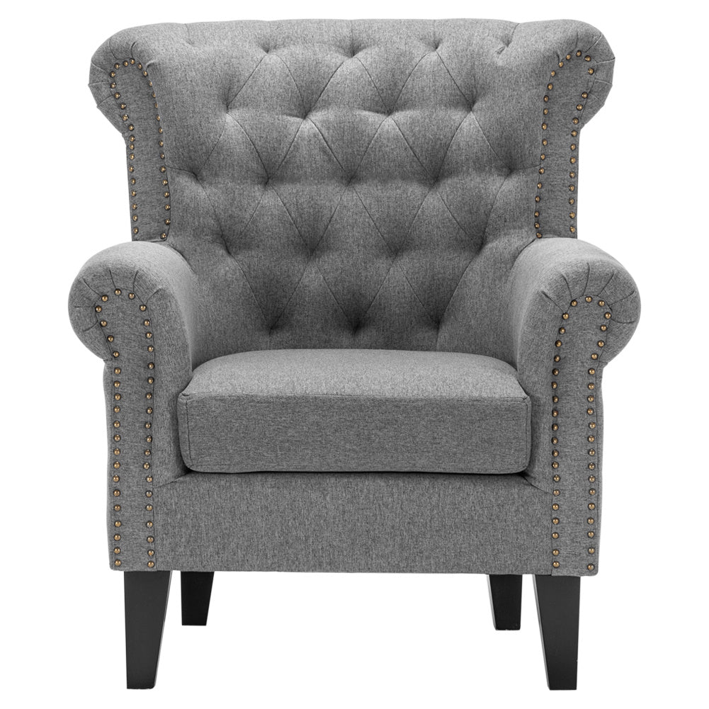 Linen Chesterfield Thick Cushion Armchair, Dark Grey