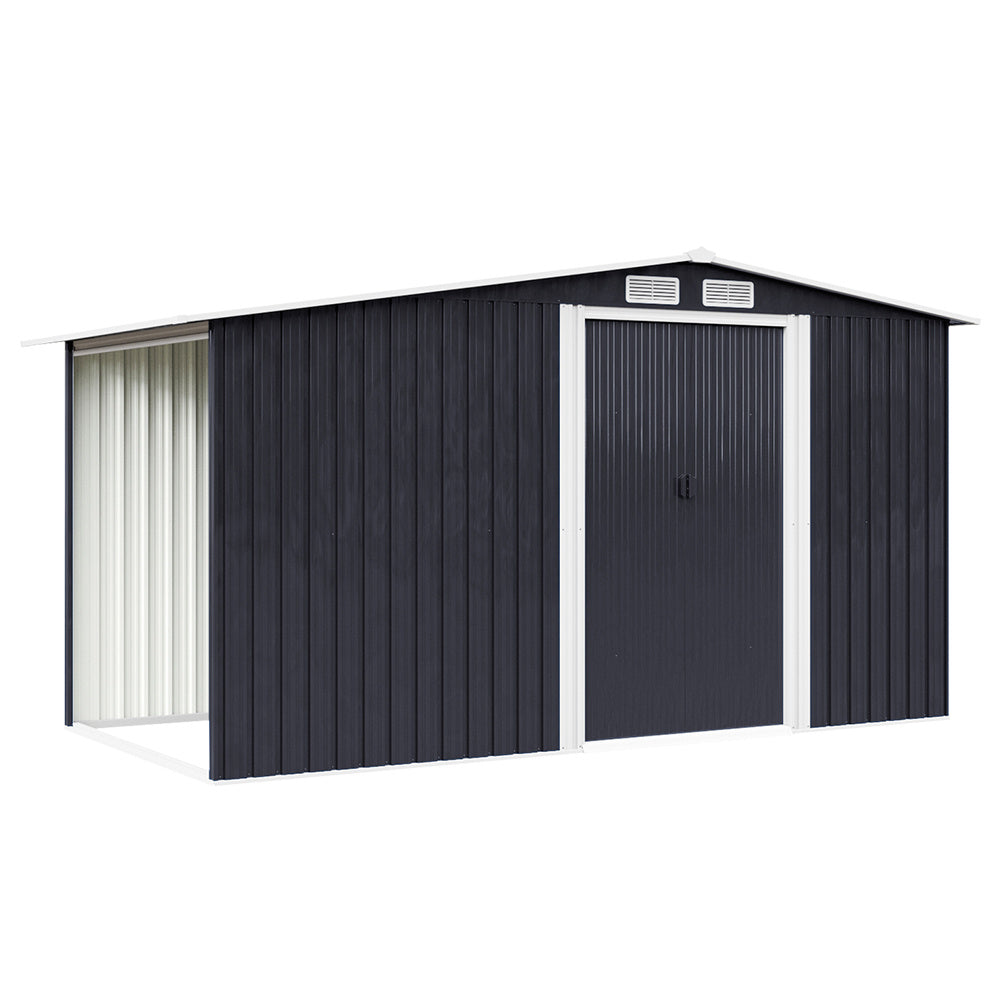 8ft x 6ft Metal Garden Tools Shed With Firewood Log Storage,Dark Grey