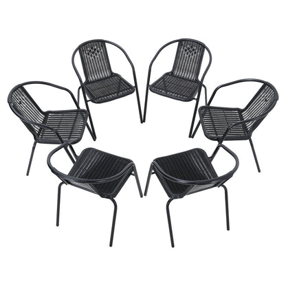 Set of 6 Black Garden Patio Metal Wicker Chairs