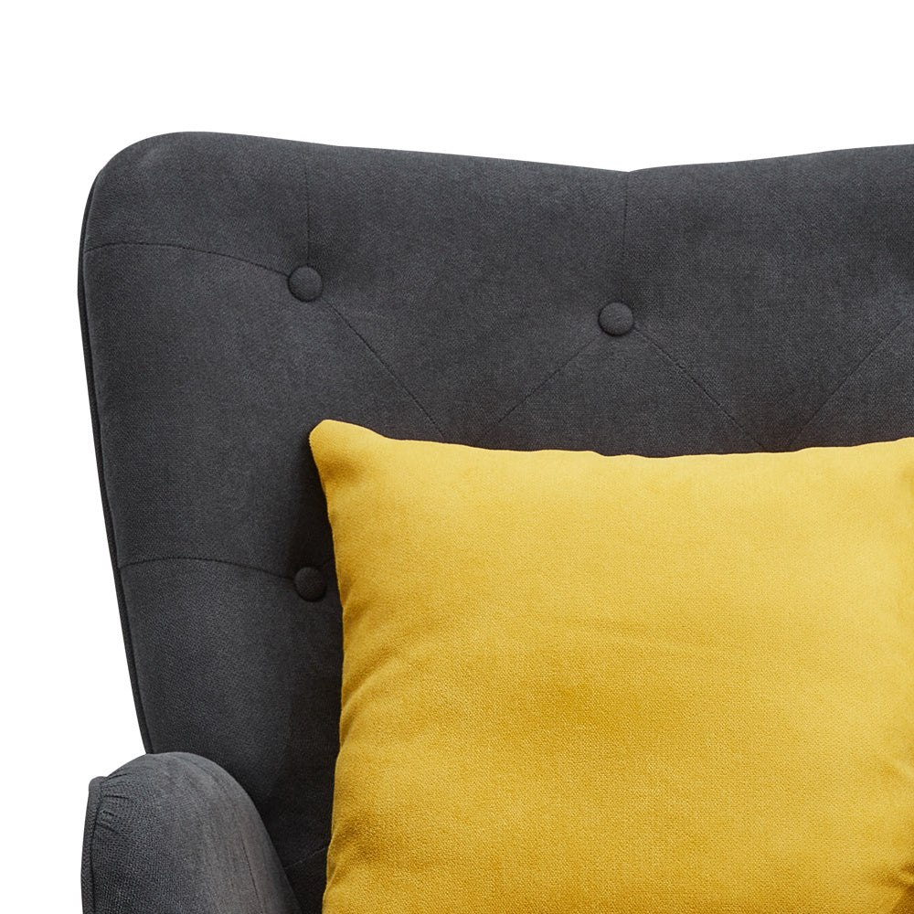 Grey Tufted Armchair with Cushion and Footstool