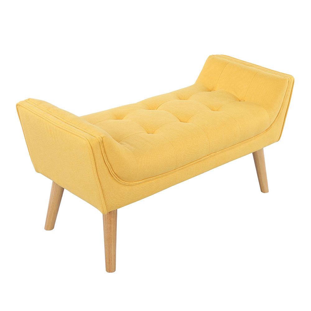 Yellow Tufted Fabric Bed Bench Upholstered Footstool