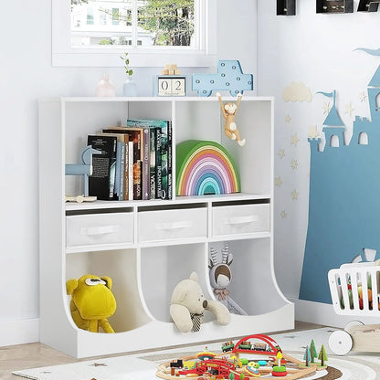 3-Tier Open 5 compartments and 3 draws  Style Toy and Book Storage Cabinet