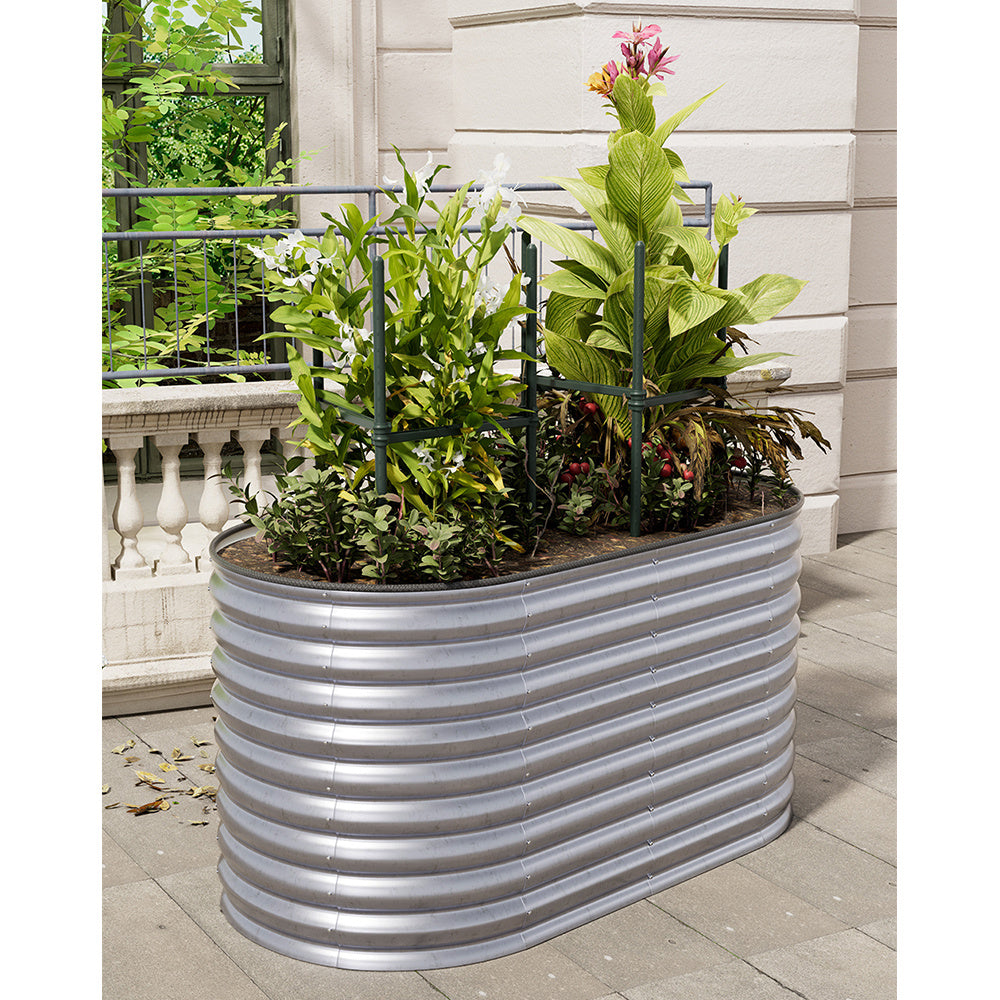 160cm Silver Oval Shaped Galvanized Steel Raised Garden Bed