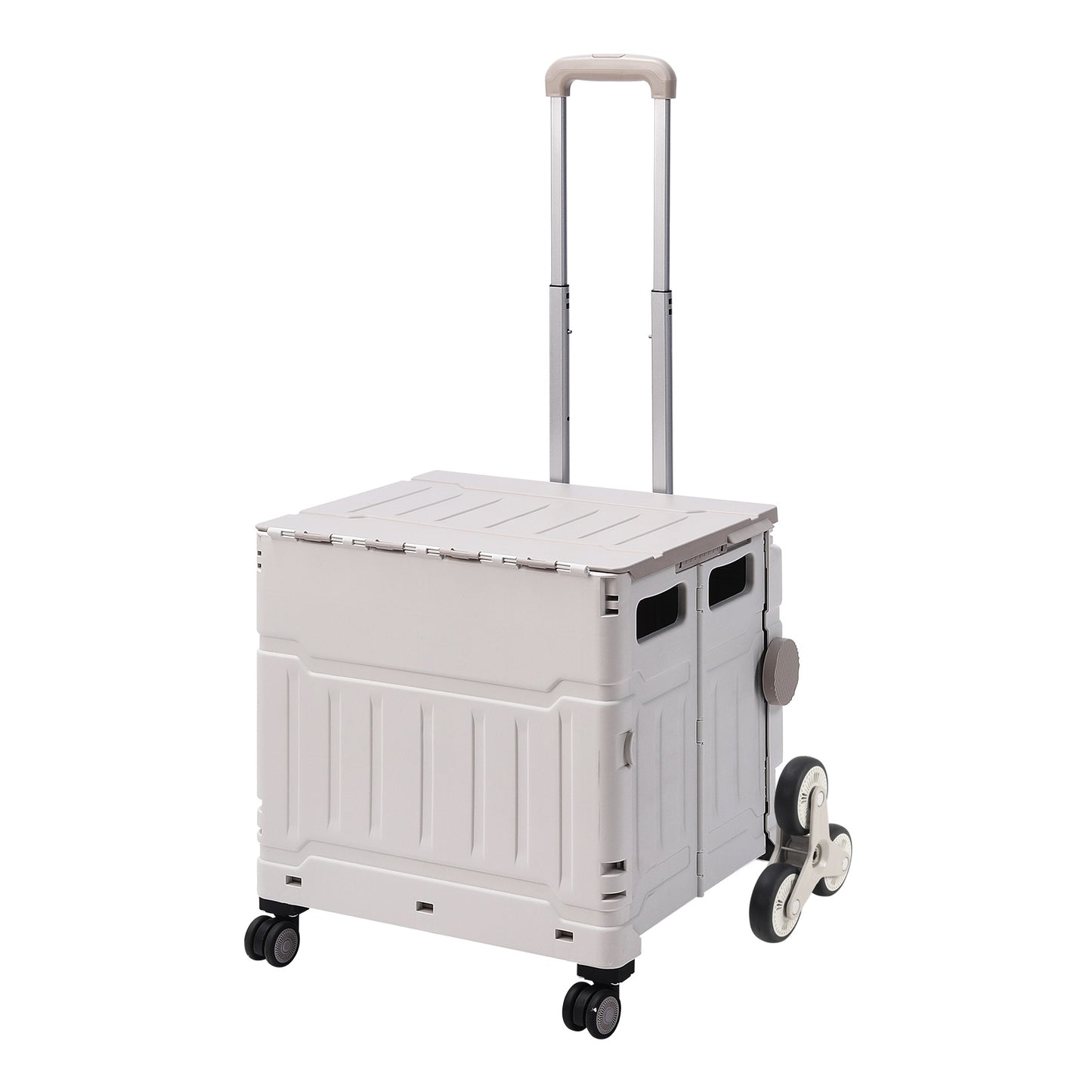 White 75L Collapsible Rolling Utility Crate Shopping Cart with 8 Wheels