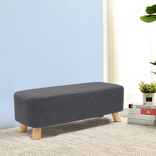 Grey Rectangular Footrest with Solid Wooden Legs