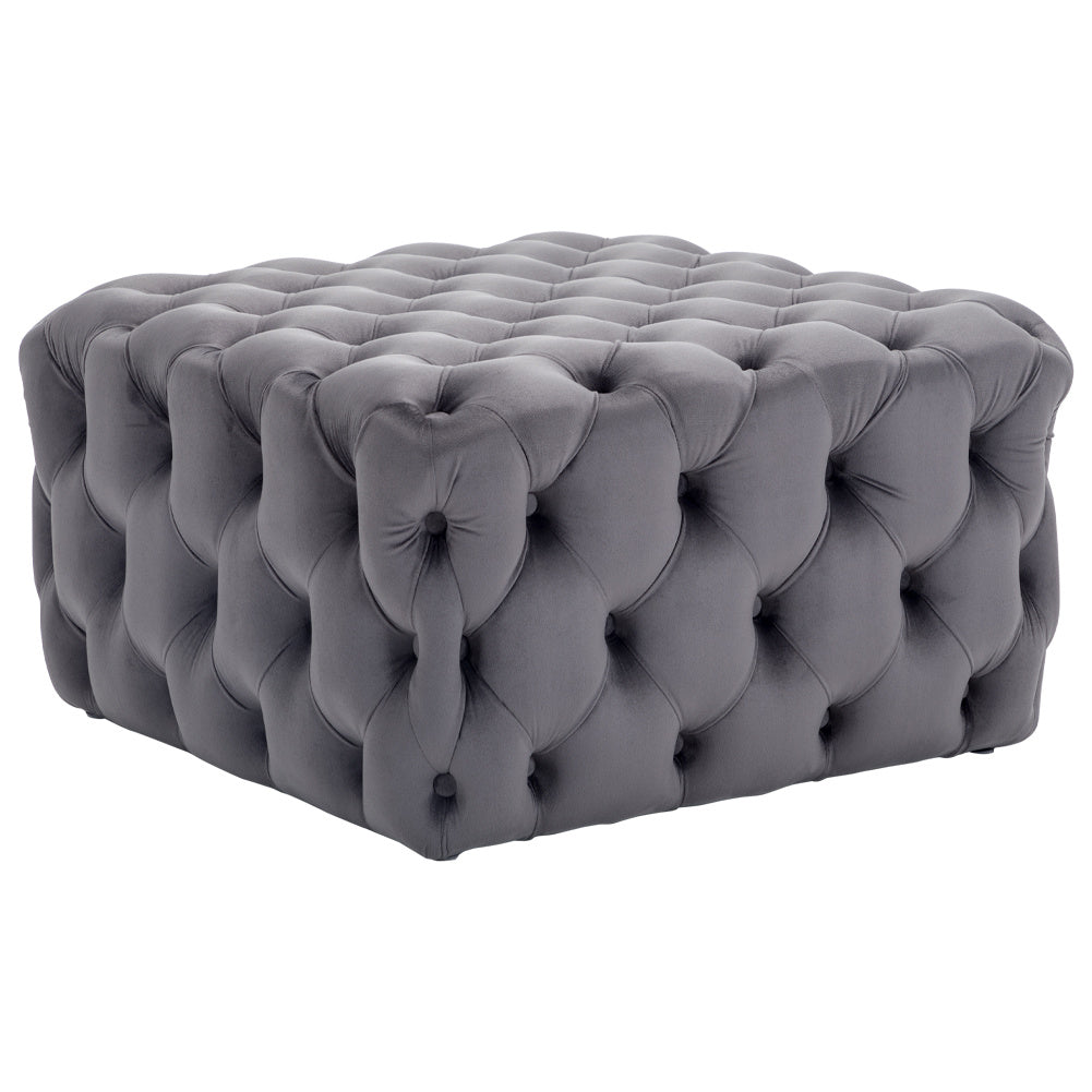 Square Grey Velvet Upholstered Ottoman Seat/ Footstool/ Table