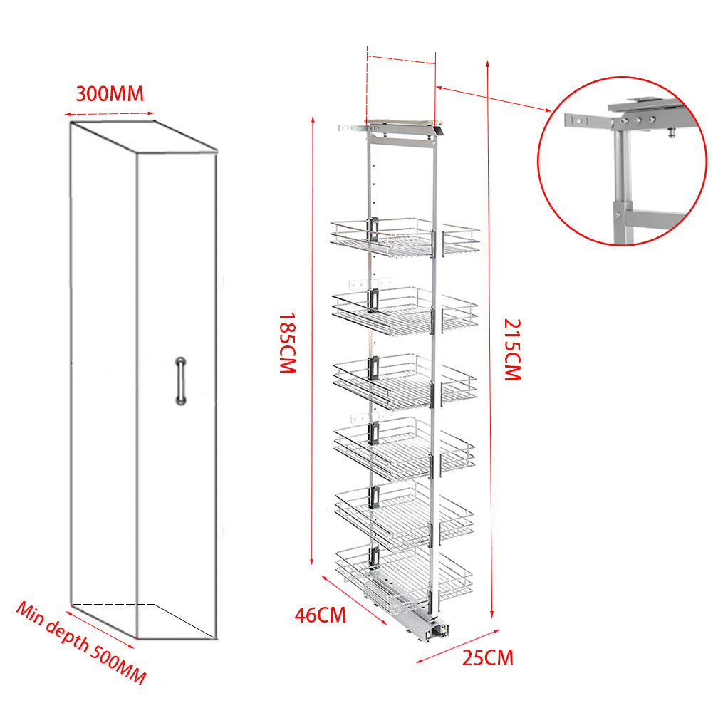 Tall and Narrow 6-Tier Metal Kitchen Pull-out Kitchen Cabinet Basket Shelf