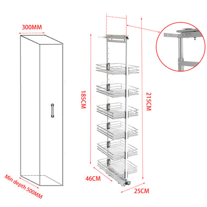 Tall and Narrow 6-Tier Metal Kitchen Pull-out Kitchen Cabinet Basket Shelf