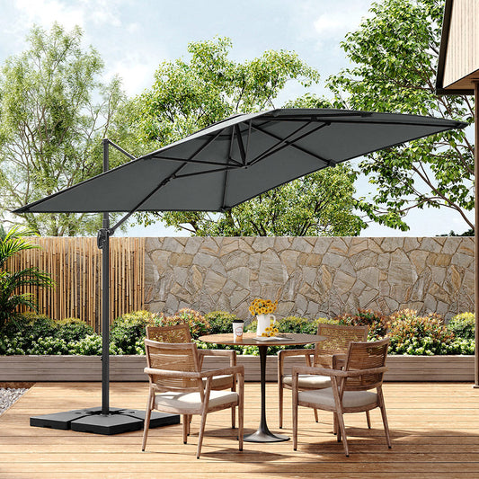 3M Large Garden Roma Tilting Aluminium Cantilever Parasol With Petal Base, Dark Grey