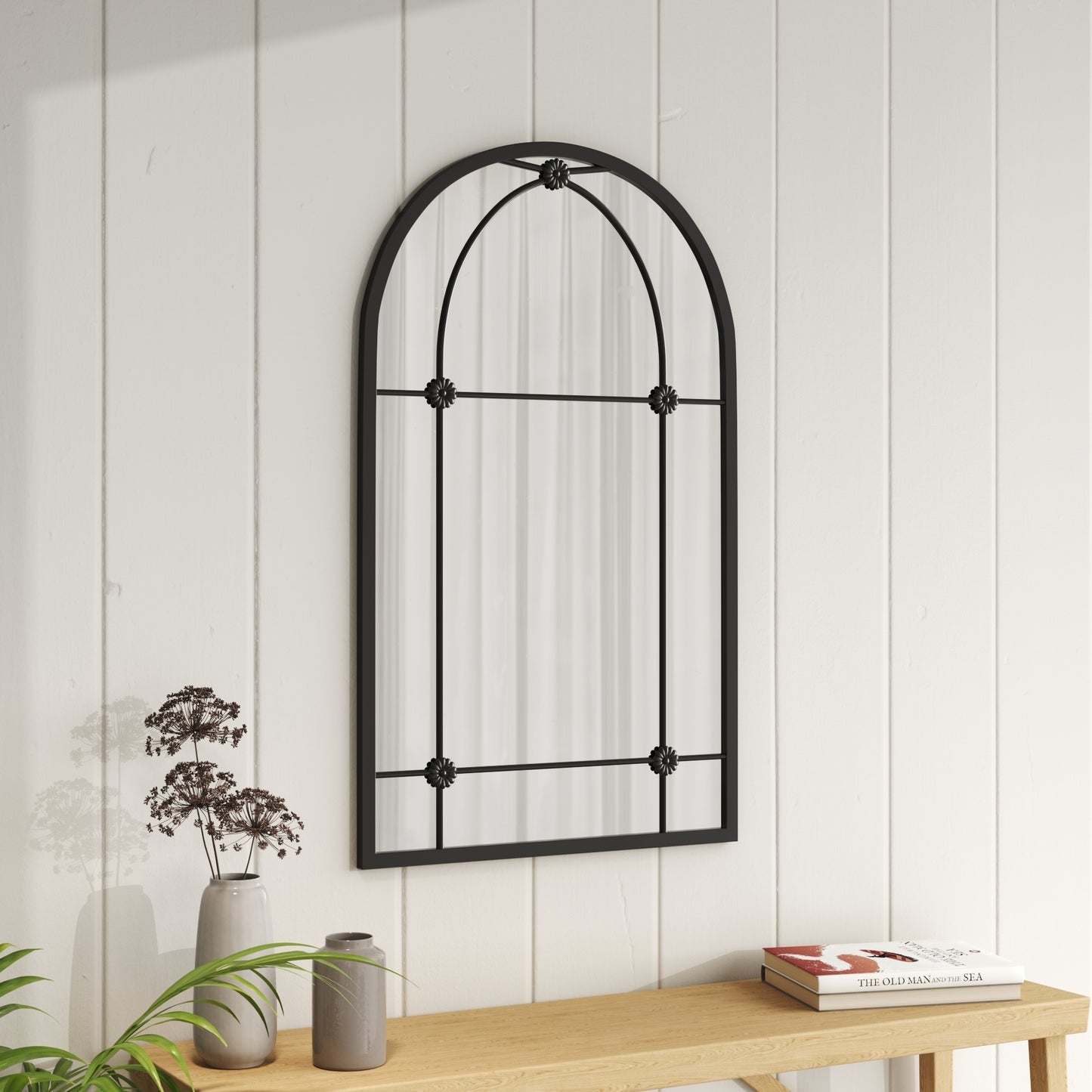 Arched Wall Hanging Hanging Metal Windowpane Mirror Home Decoration