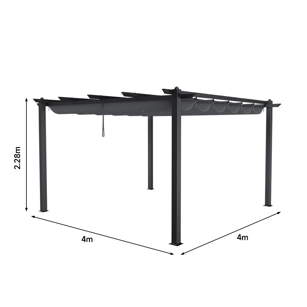 4x4M Black Outdoor Aluminum Patio Pergola with Charcoal Grey Canopy