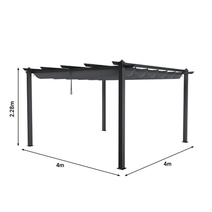 4x4M Black Outdoor Aluminum Patio Pergola with Charcoal Grey Canopy