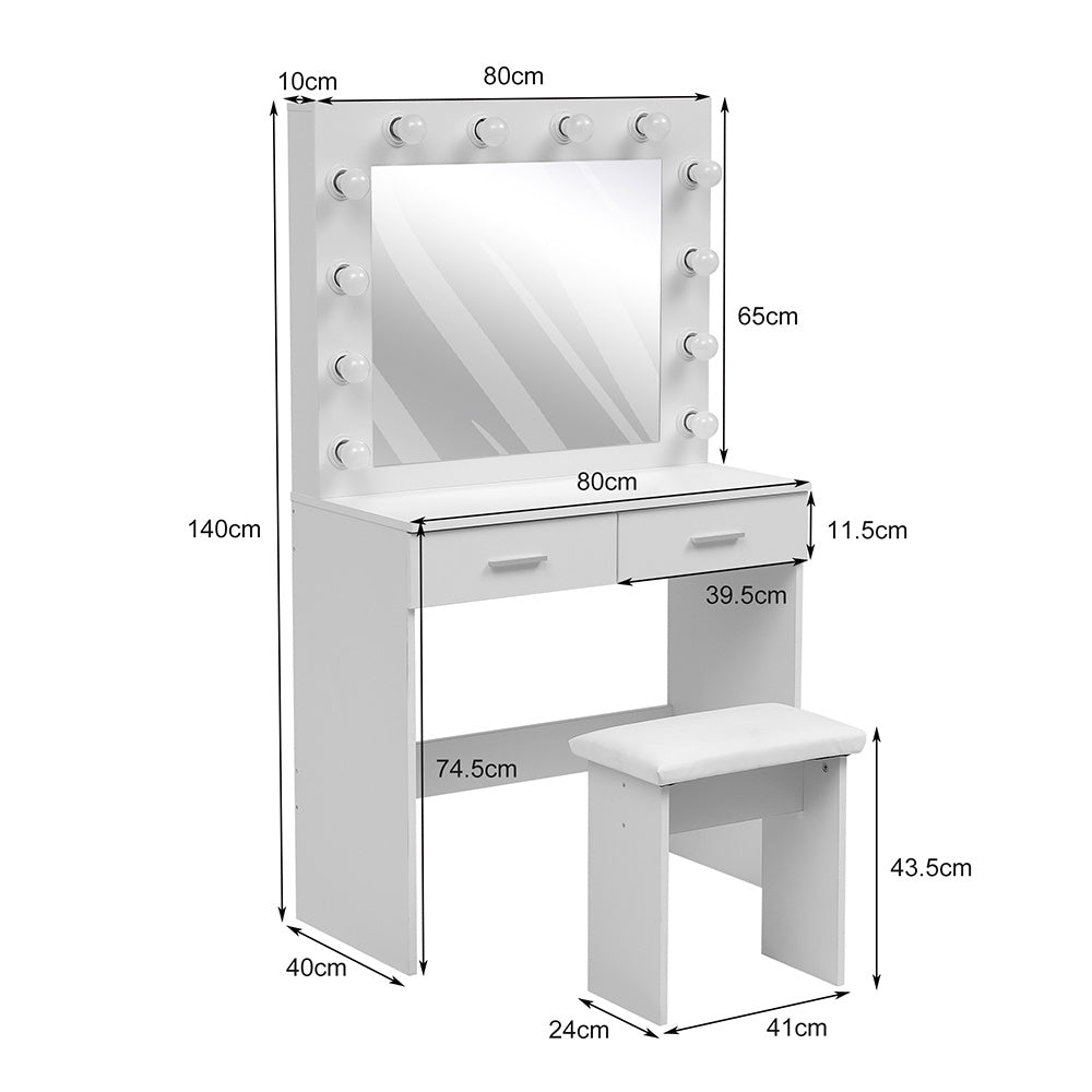 White Hollywood Dressing Table Set with Large Lighted Mirror