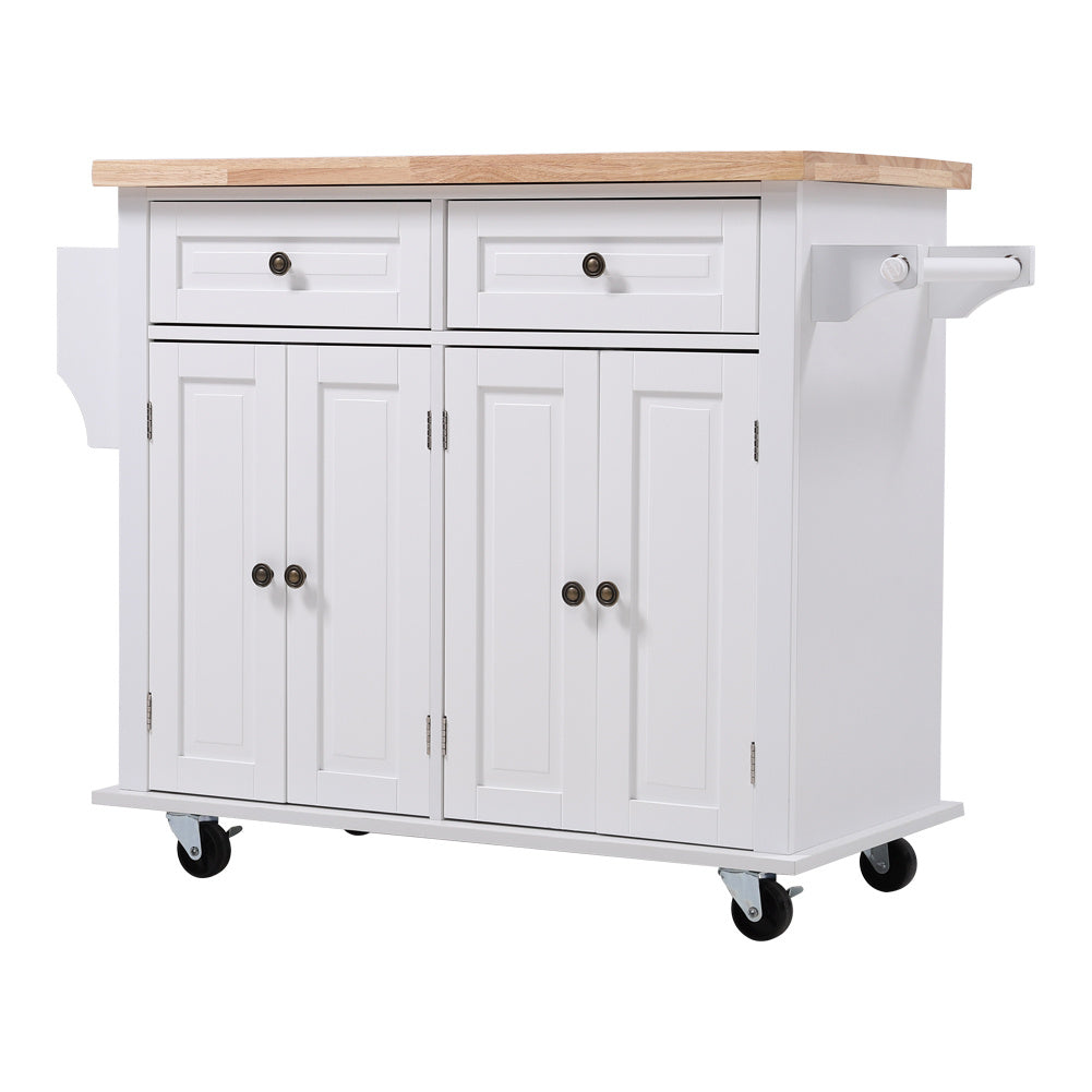 Modern Rolling Wood Kitchen Trolley Cart with Storage Cabinet