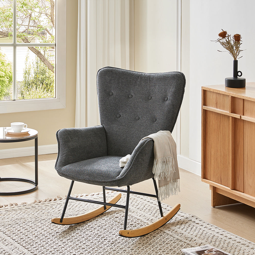 Grey 65cm Linen Upholstered Rocking Chair